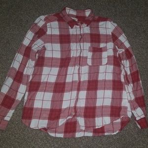 Red button up plaid shirt